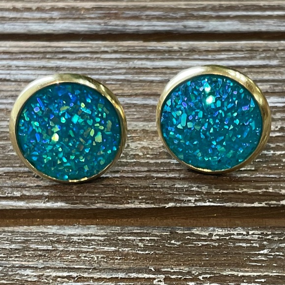 Jewelry - 3 / $ 20 Druzy Blue & Gold Stud Earrings